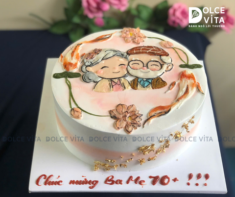[2970] (120) Bánh sinh nhật vẽ tặng Ông Bà - Ghi dấu ấn hạnh phúc