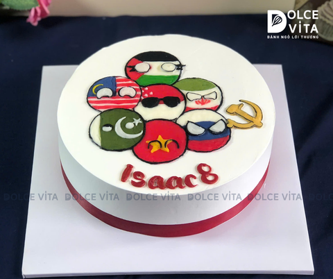 [3005] (180) Bánh Sinh Nhật Vẽ Các Nước Phong Cách Countryballs
