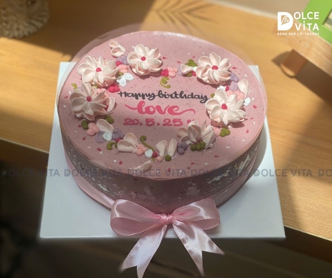 [1114] Mulberry Yogurt - Bánh mousse phô mai dâu tằm sữa chua trang trí hoa trái tim