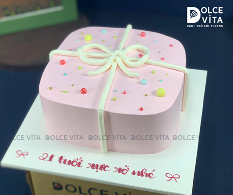 [3128] (80) Bánh Sinh Nhật Hình Hộp Quà Tone Hồng Pastel Dễ Thương