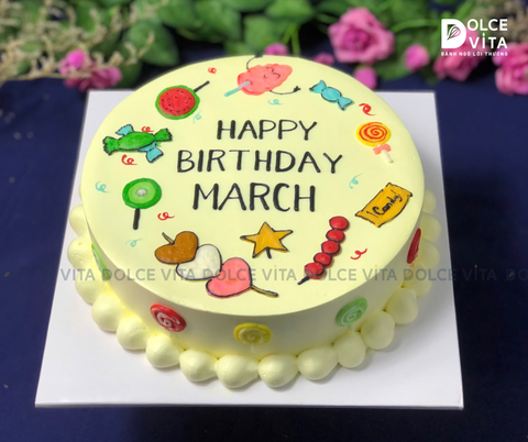 [1199] Bánh kem vẽ chủ đề kẹo ngọt – Món quà sinh nhật ngọt ngào!