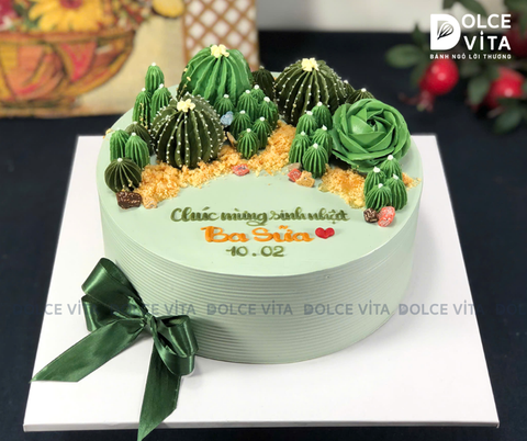 [2924] (85) Bánh Kem trang trí cây xương rồng mạnh mẽ, cá tính (Cactus Flower)