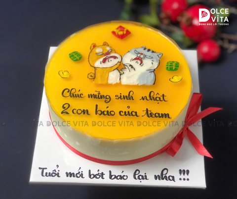 1085 (70) Passion - Bánh mousse chanh dây vẽ chú mèo Ami và chó Pug