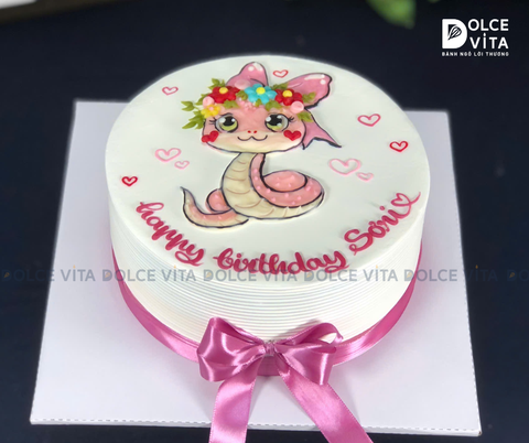 [1631] (70) Bánh kem vẽ hình rắn đáng yêu cho thôi nôi - sinh nhật bé gái tuổi Tỵ