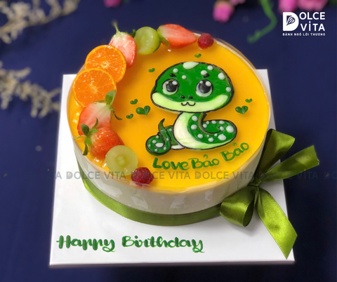 [1419] (40) Bánh Mousse Chanh Dây Vẽ Tay – Hình Chú Rắn Ngộ Nghĩnh