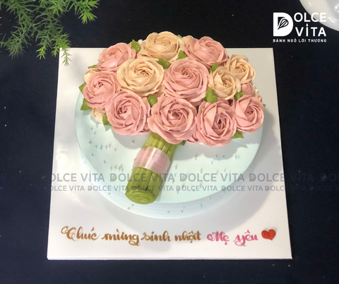 [1235] (100 M) Bánh kem bó hoa hồng – Món quà dịp 8/3, 20/10, sinh nhật mẹ & sếp nữ