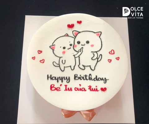 [1860] (30) Bánh kem chủ đề tình yêu - vẽ hình chibi đáng yêu