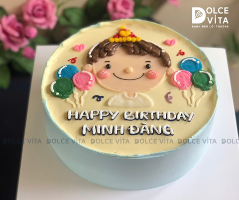 [2972] (35) Bánh vẽ chibi khuôn mặt bé trai cho sinh nhật