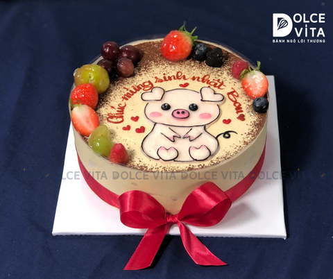 554 (30) Bánh Tiramisu Vẽ Tay – Chú Heo Ngộ Nghĩnh