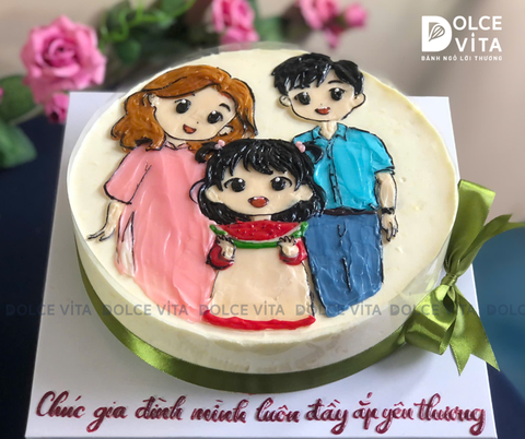 [2971] (100) Bánh Kem Vẽ Phác Thảo Gia Đình – Dấu Ấn Cá Nhân Đặc Biệt