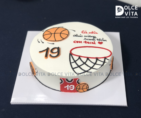 [418] (60) Bánh Kem Vẽ hình chủ đề bóng rổ