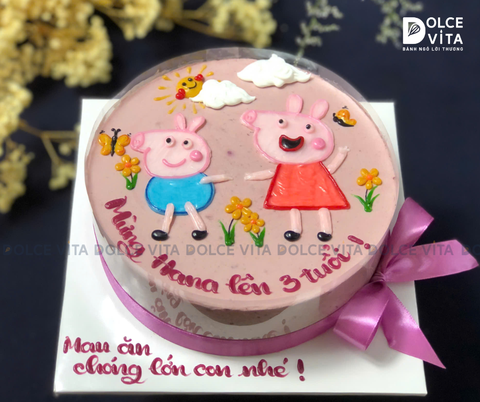 575 (60) Bánh mousse dâu tằm sữa chua (Mulberry Yogurt) vẽ hình chú heo Peppa Pig