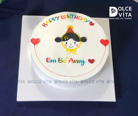 [822] Bánh sinh nhật vẽ em bé gái đội nón sinh nhật đáng yêu