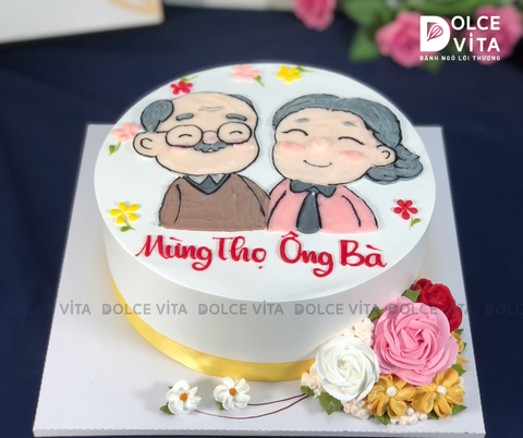 [1938] (120) Bánh sinh nhật vẽ tặng Ông Bà - Ghi dấu ấn hạnh phúc