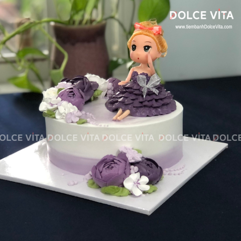 [1696] (80) Bánh kem Búp bê màu tím cho bé gái