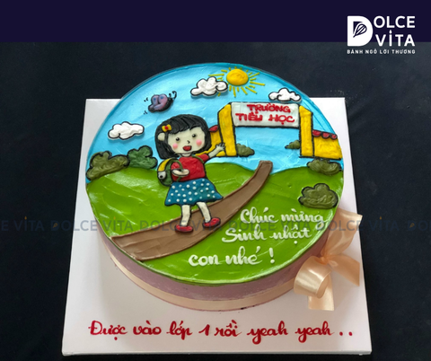 756 (80) Bánh vẽ hình em bé đi đến trường học