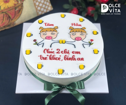 739 (50) Bánh hài hước vẽ Quỳnh Aka & Củ Cải cụng ly