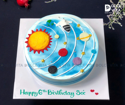 [112] (80) Bánh kem vẽ hệ mặt trời, tên lửa cho bé mê khám phá không gian