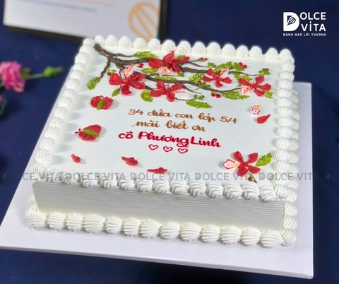 [1326] (80) Bánh kem vẽ hoa phượng phù hợp nhiều dịp khai giảng, bế giảng - tri ân thầy cô