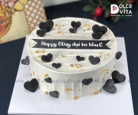 [3144] Bánh Kem Minimalist Trái Tim Điểm Lá Vàng Sang Trọng