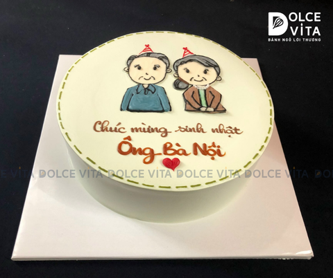 [0768] (70) Bánh sinh nhật vẽ tặng Ông Bà - Ghi dấu ấn hạnh phúc
