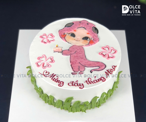 [1632] (70) Bánh kem vẽ hình rắn đáng yêu cho thôi nôi - sinh nhật bé gái tuổi Tỵ