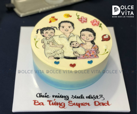 [496] (90) Bánh vẽ chibi gia đình hạnh phúc - dành tặng bạn đời