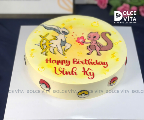 [1988] (100) Bánh kem vẽ Arceus và Mew - Món quà cho Fan Pokemon