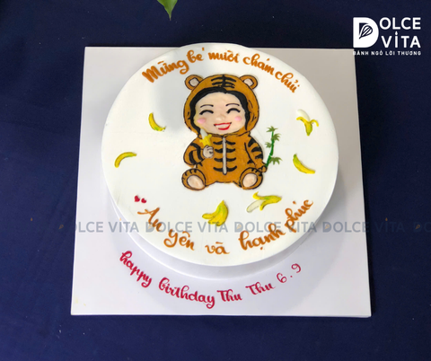 583 (70) Bánh kem vẽ hình em bé cosplay chú hổ – Quà tặng cho bé tuổi Hổ