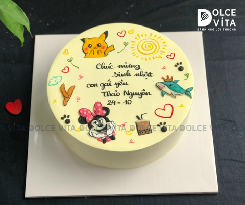 688 (100) Bánh vẽ các chi tiết đáng yêu - Cá heo, Mimi Mickey, Pokemon