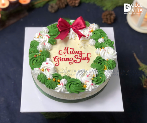 N402 Mousse bắp (Christmas cake /Bánh giáng sinh/ Noel) trang trí vòng nguyệt quế