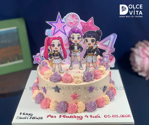 [3824] (90) Bánh kem chủ đề Huntrix, trang trí topper cho fan K-Pop chính hiệu