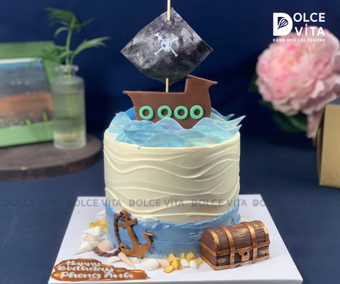 [3118] (300) Bánh kem chủ đề cướp biển và đại dương – Chuyến truy tìm kho báu kỳ thú cho bé