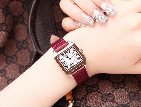 Đồng hồ nữ Guou mặt vuông mỏng rất đẹp
