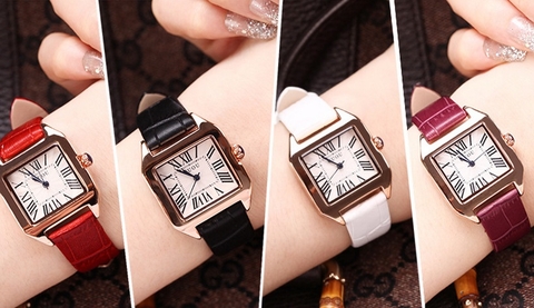 Đồng hồ nữ Guou mặt vuông mỏng rất đẹp