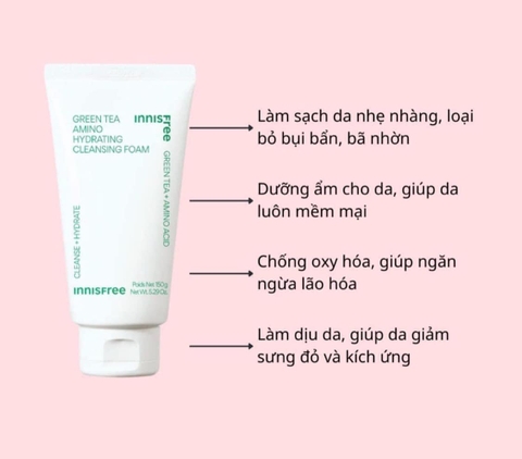 Sữa Rửa Mặt innisfree Green Tea Amino Hydrating Cleansing Foam 150g