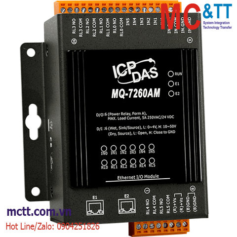 Module 2 cổng Ethernet MQTT 6 kênh DI + 6 kênh Power Relay ICP DAS MQ-7260AM CR