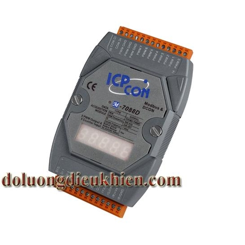 Module 8 kênh đầu ra PWM + 8 kênh đầu vào bộ đếm tốc độ cao kết nối RS-485 DCON & Modbus RTU ICP DAS M-7088D
