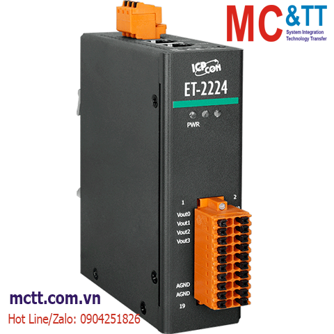 Module 2 cổng Ethernet Modbus TCP & MQTT 4 kênh AO ICP DAS ET-2224 CR