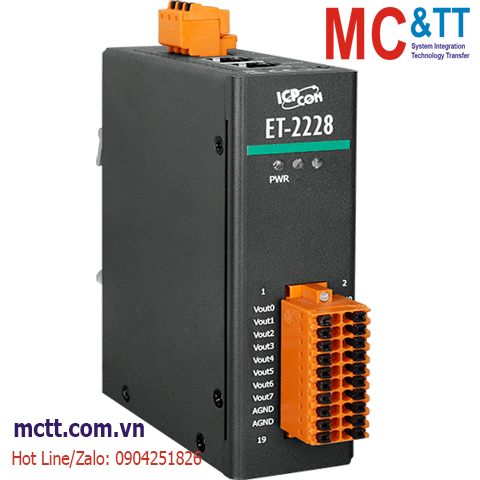 Module 2 cổng Ethernet Modbus TCP & MQTT 8 kênh AO ICP DAS ET-2228 CR