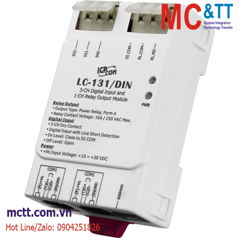 Moule RS-485 Modbus RTU 3 kênh DI + 1 kênh Relay ICP DAS LC-131/DIN CR