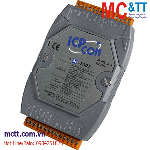 Module RS-485 Modbus RTU 4 kênh AI +5 kênh DI +4 kênh Relay ICP DAS M-7002-G CR