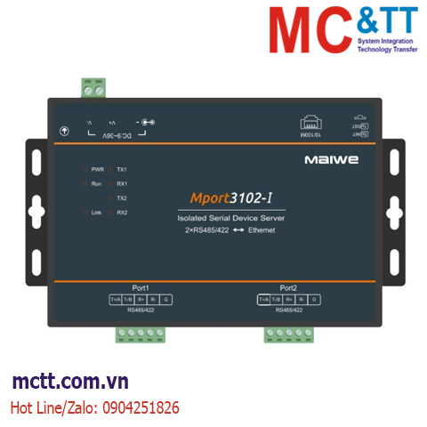 Bộ chuyển đổi 2 cổng RS-485/422 sang Ethernet & Modbus Gateway Maiwe Mport3102-I