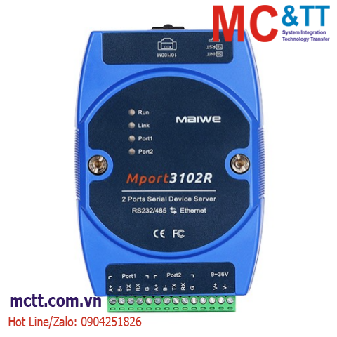 Bộ chuyển đổi 2 cổng RS-232/485 sang Ethernet & Modbus Gateway Maiwe Mport3102R