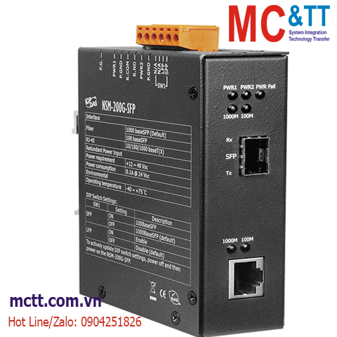 Bộ chuyển đổi quang điện công nghiệp 1 cổng Gigabit Ethernet sang Quang Gigabit SFP ICP DAS NSM-200G-SFP CR