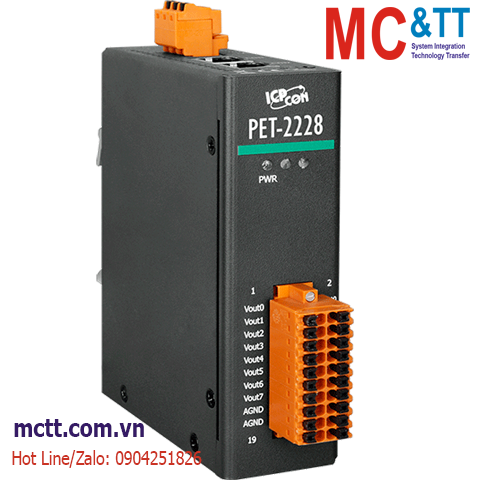 Module 2 cổng PoE Ethernet Modbus TCP & MQTT 8 kênh AO ICP DAS PET-2228 CR