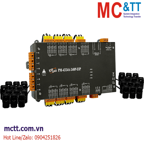 Thiết bị đo điện thông minh 3 pha 8 kênh hoặc 1 pha 24 kênh 200A EtherNet/IP ICP DAS PM-4324A-240P-EIP CR