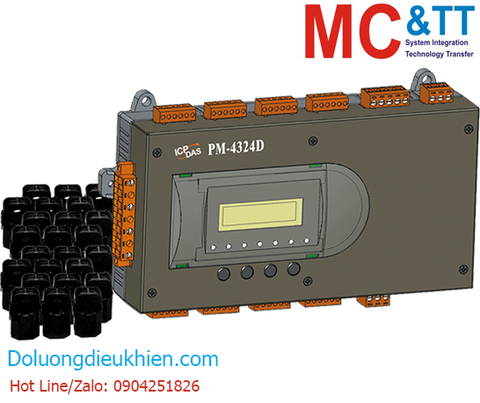 Thiết bị đo điện thông minh hiển thị LCD 3 pha 8 kênh hoặc 1 pha 24 kênh 400A RS-485 Modbus RTU ICP DAS PM-4324D-400P CR