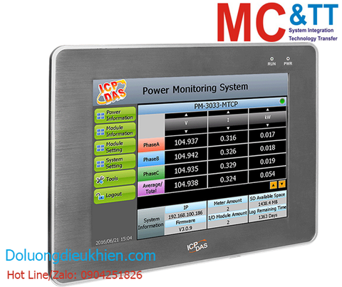 Bộ quản lý năng lượng tập trung màn hình cảm ứng 10.4 inch (IIoT Power Meter Concentrator with 10.4" Touch Panel) ICP DAS PMD-4206-SC CR