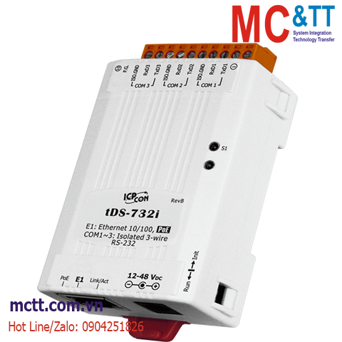 Bộ chuyển đổi 3 cổng COM RS-232 sang Ethernet ICP DAS tDS-732i CR
